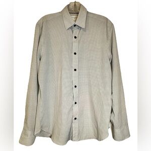 CON.STRUCT‎ Shirt Mens White W/ Black Polka Dots Slim Fit Stretch Long Sleeve Sm